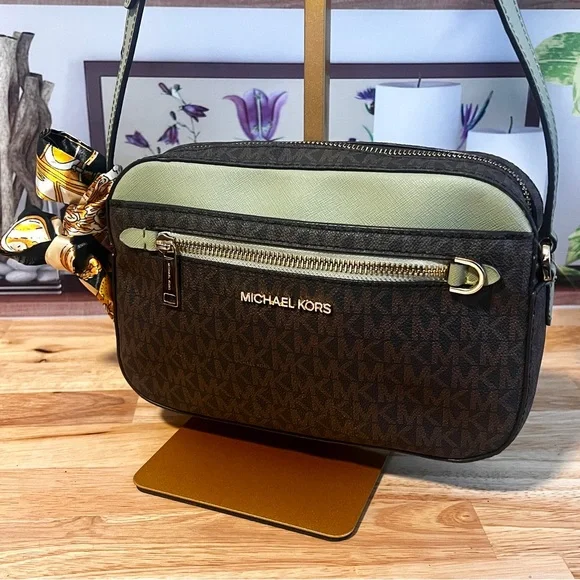 Michael Kors Jet Set Brown & Sage Green Signature Crossbody Bag - Picture 7 of 15